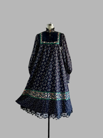 1970s Gunne Sax Prairie Floral Midi - Black