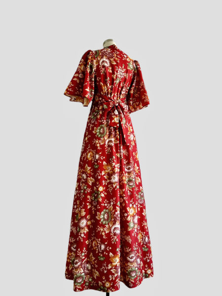 1970s  Bohemian Floral Dress - Rouge