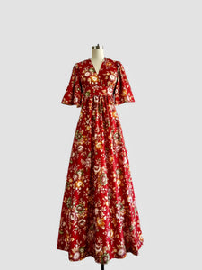 1970s  Bohemian Floral Dress - Rouge