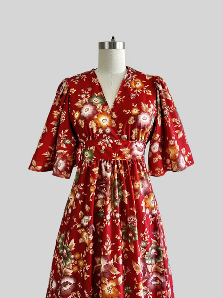 1970s  Bohemian Floral Dress - Rouge